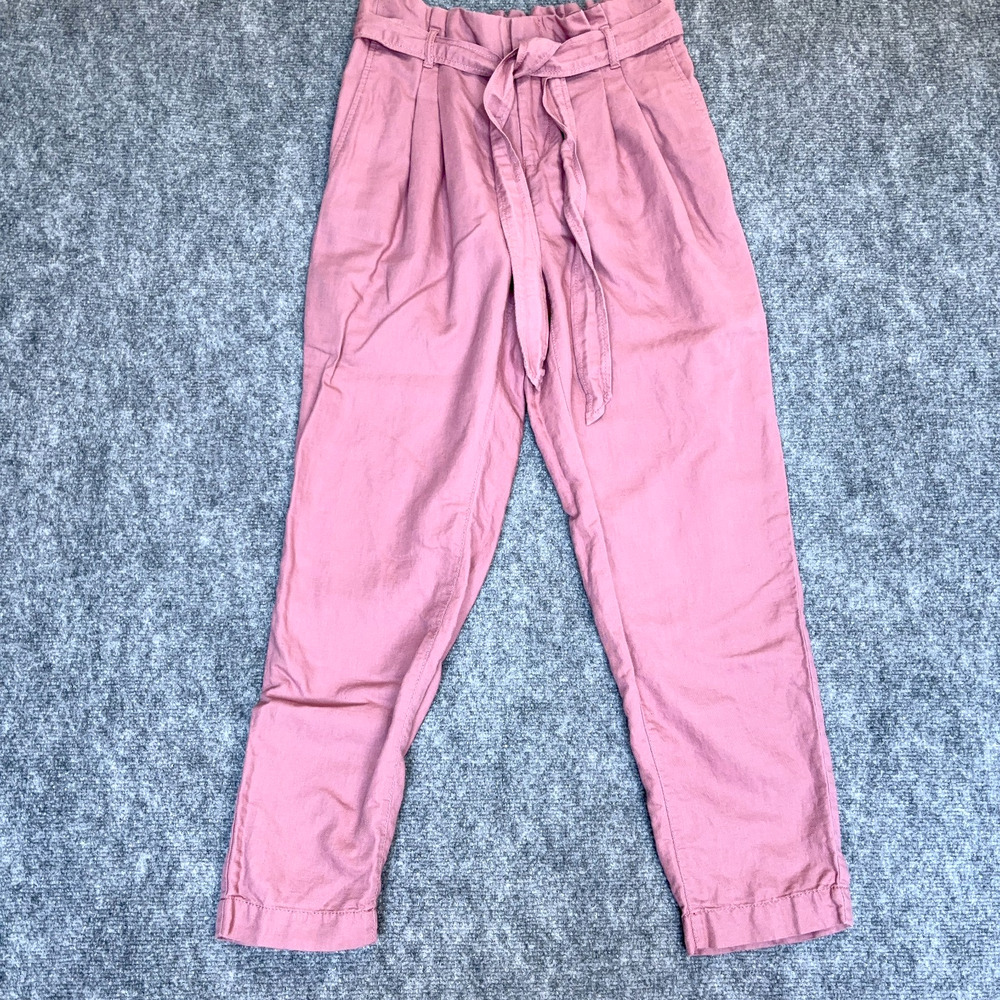 LOFT Linen Cotton Paperbag Waist Pants S Mauve Pink High Rise Tie Ankle